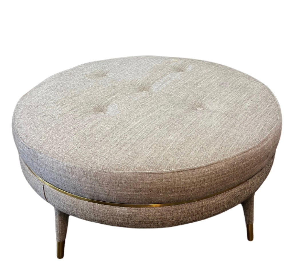 Grey & Gold Round Ottoman
