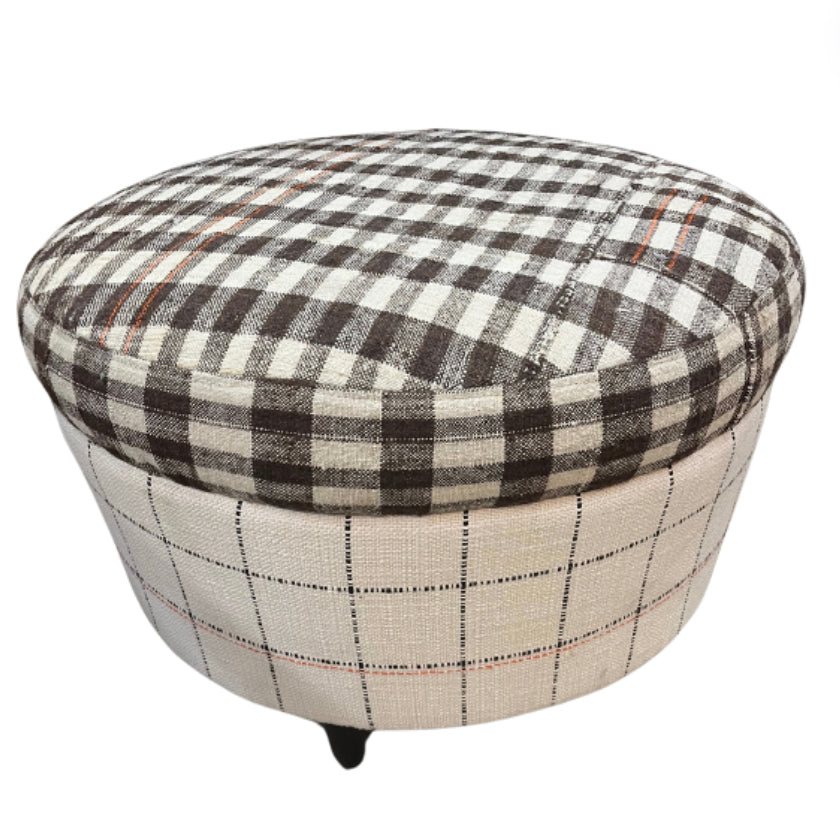 Brown and White Plaid Ottoman
