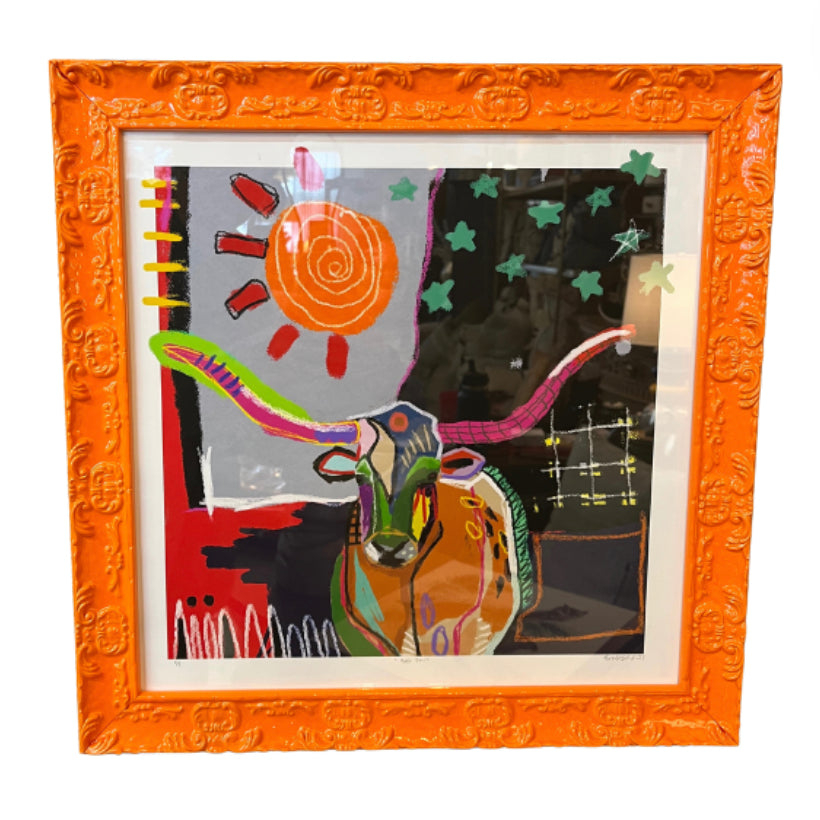 Orange Longhorn Framed Art