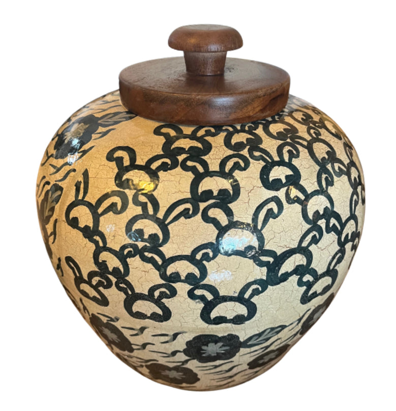 Green and white ceramic vase