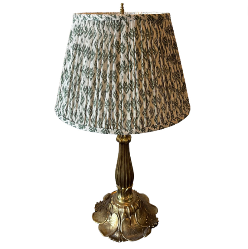 Green Lampshade and Gold Base