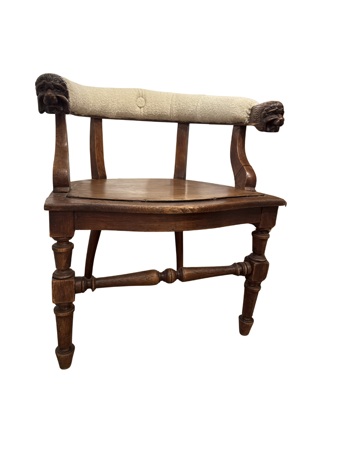 Regency Wooden Tub Armchair with Carved Lion Heads