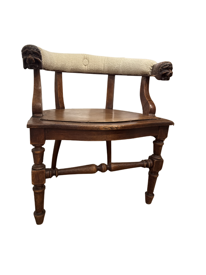 Regency Wooden Tub Armchair with Carved Lion Heads
