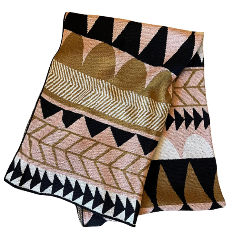 Pink Black Tan and White Blanket
