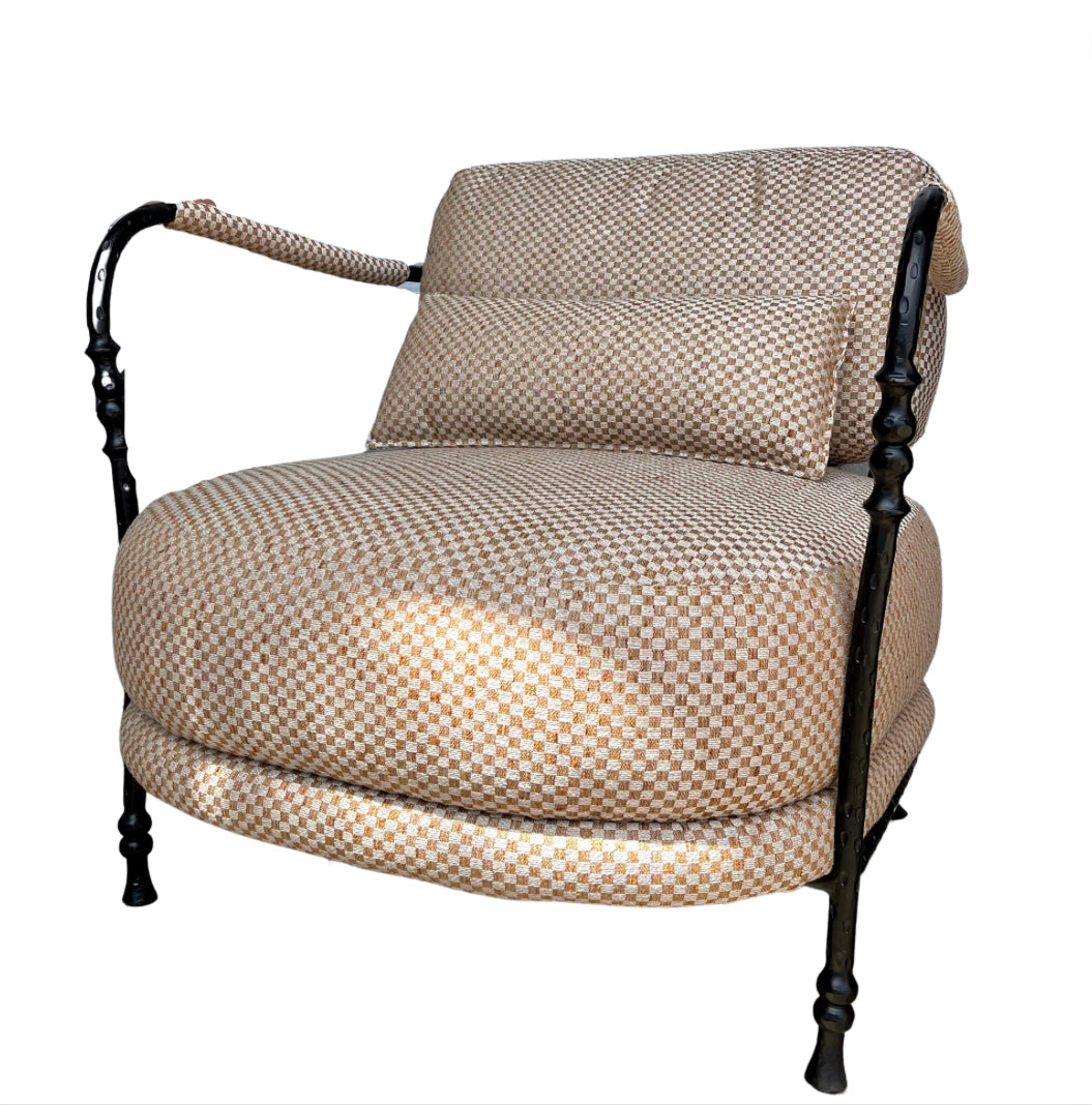 Tan and White Checkered Chair