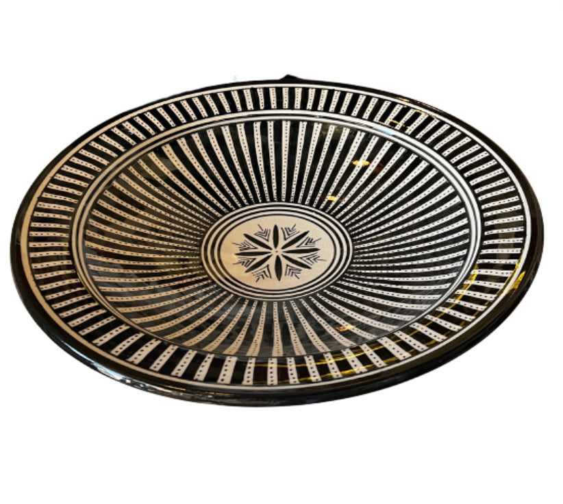 Moroccan Hand-painted B&amp;W Platter