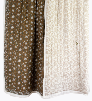 Melissa Double Sided Block Print Padded Quilt in Tan - King/Queen Sized