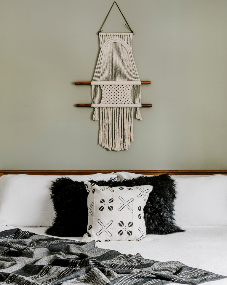 <img src="greenbedroomwithblackandwhitepillows_projects.png" alt="Green bedroom with black sustainable sheep pillow and black and white mudcloth pillow by Rogala Design">