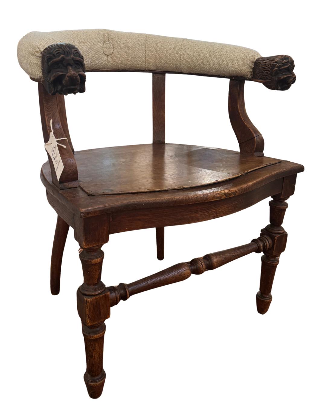 Regency Wooden Tub Armchair with Carved Lion Heads