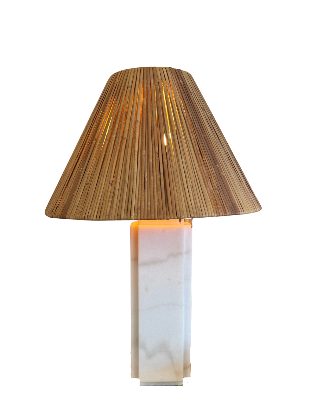 Marble lamp base with rattan shade