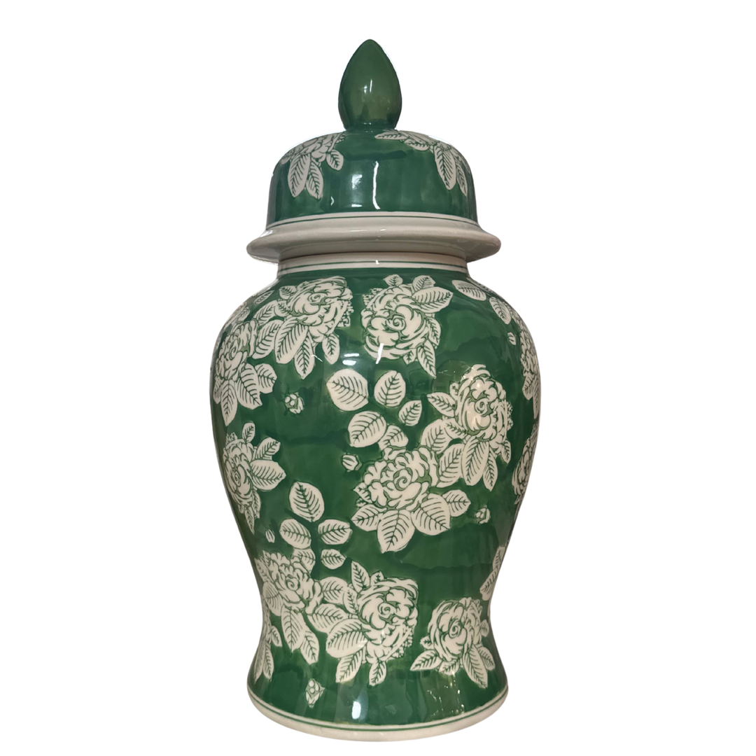 Green Floral Vase with Lid