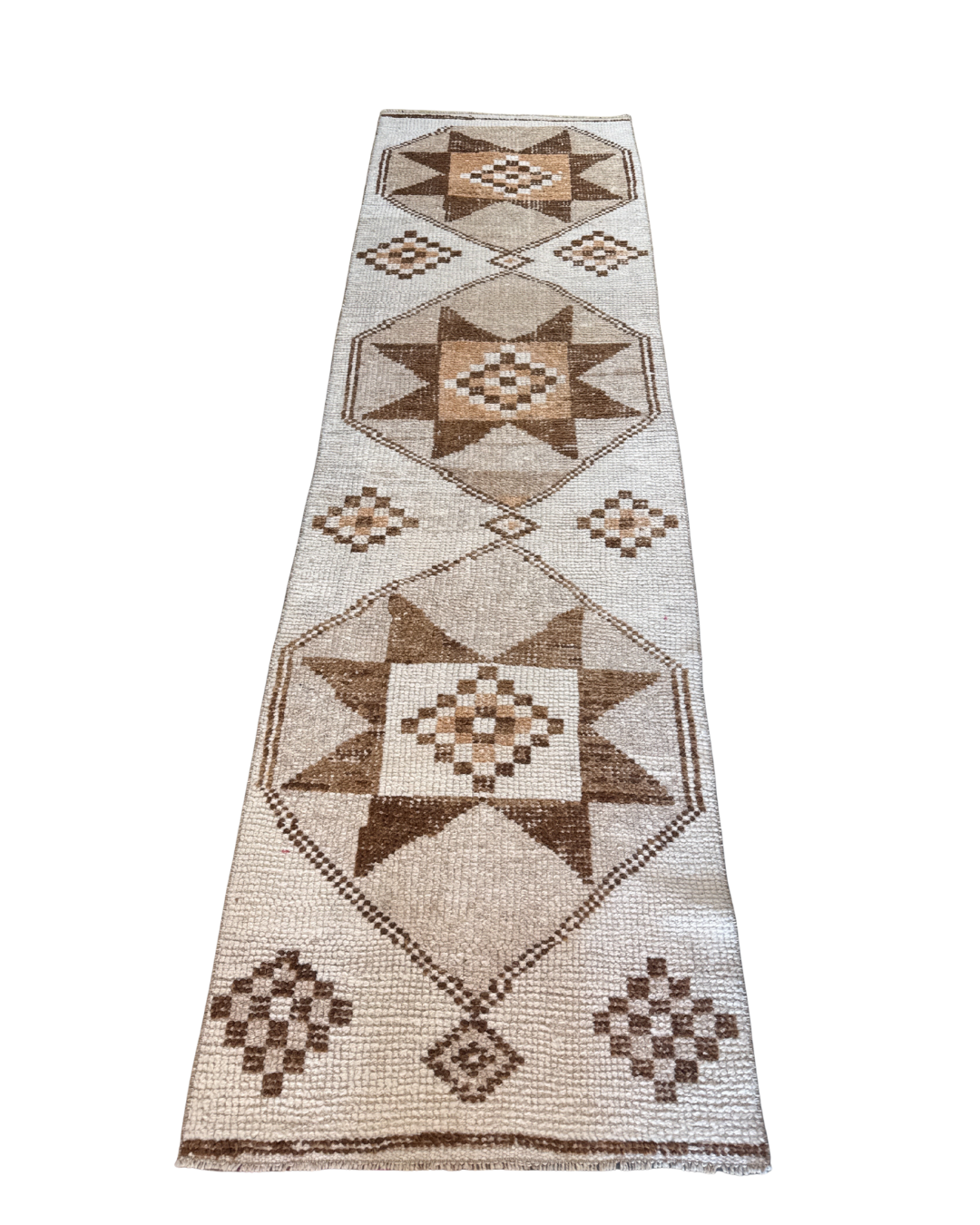 White and Brown Vintage Runner Rug