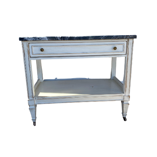 Antique white buffet table with black marble top