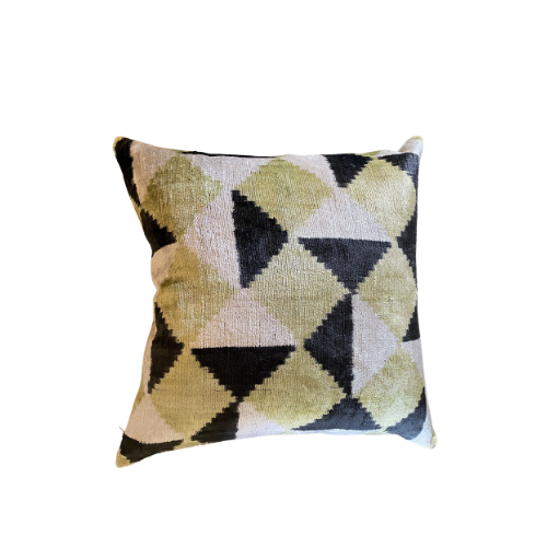 Green + black triangle turkish silk pillow 18x18