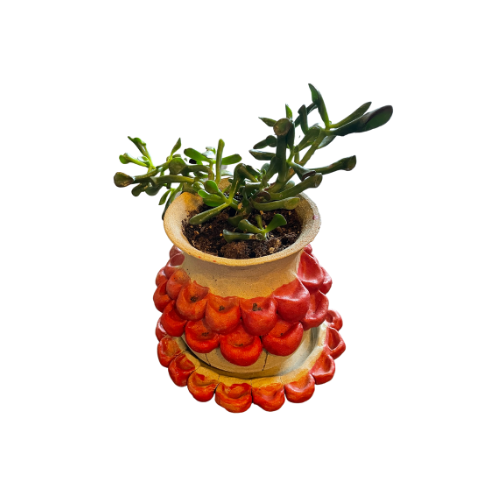 Local Pottery - Cream Planter With Red Texture